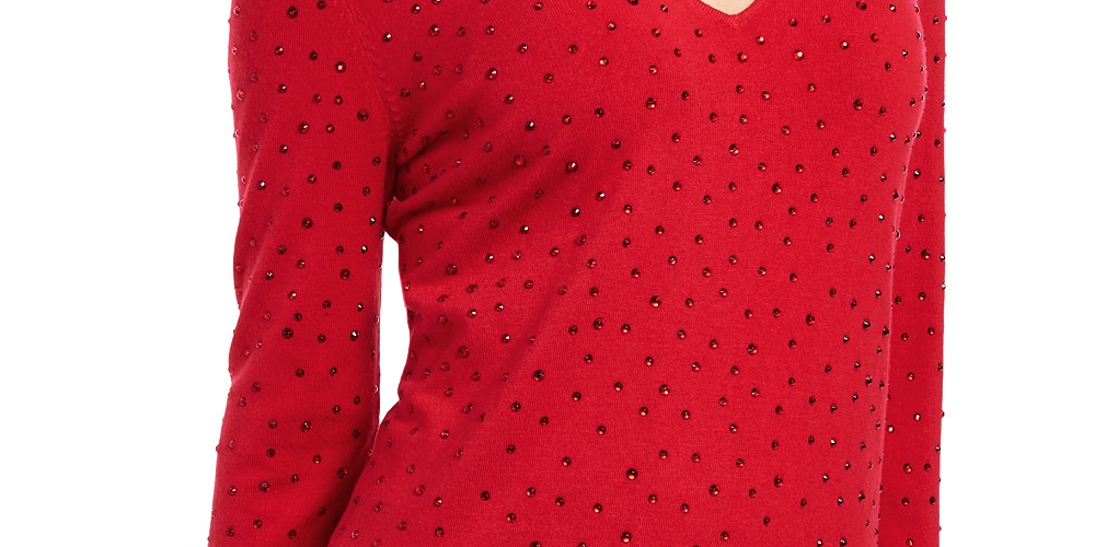 INC International Concepts Women's Embellished Keyhole Sweater Red Size Small
