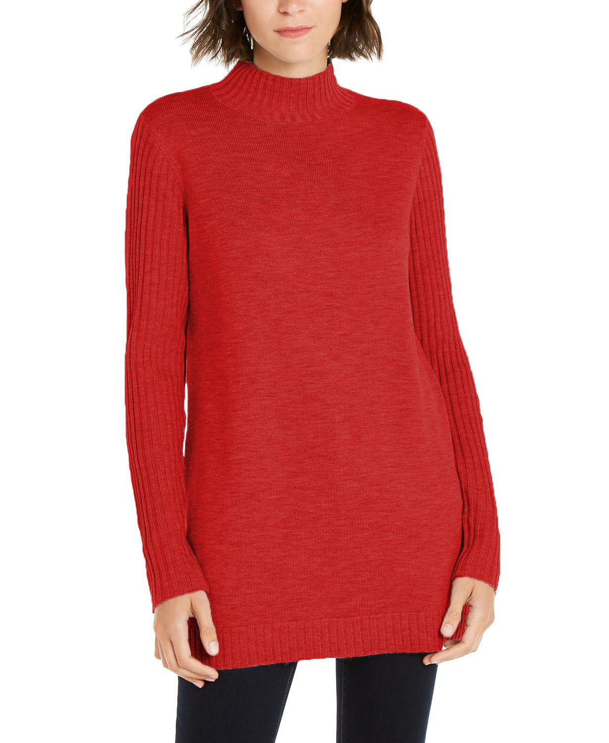 INC International Concepts Women's Mock-Neck Stitched Tunic Red Size Extra Small