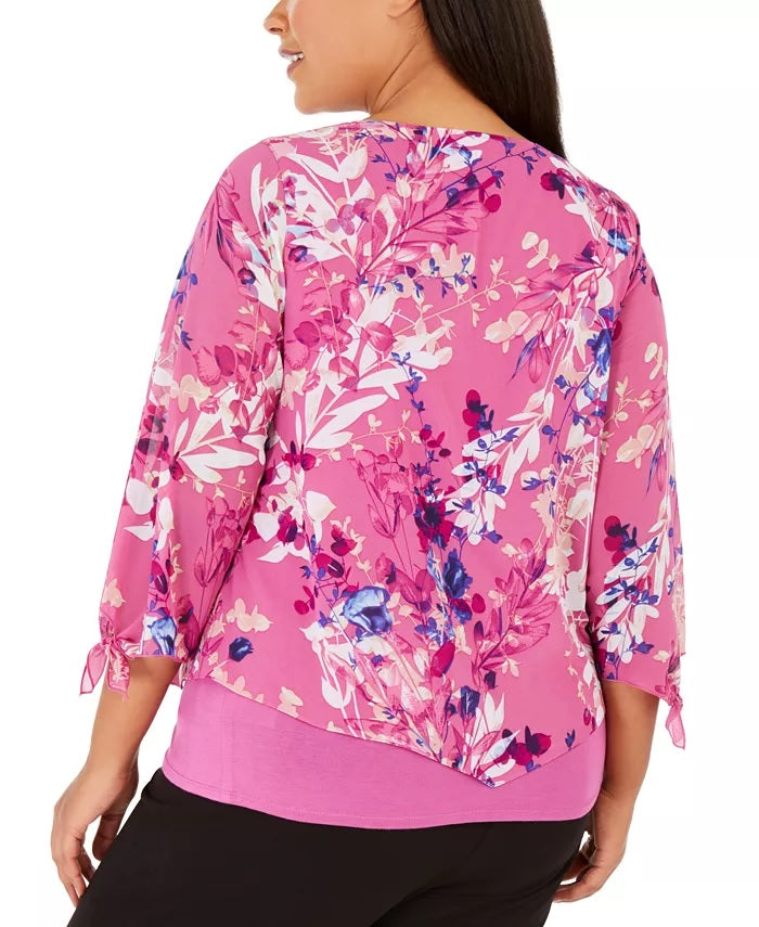 JM Collection Women's Plus Size Printed Layered-Look Necklace Top Pink Size 3 Extra Large