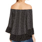 Style & Co Women's Printed Off-The-Shoulder Top Black Size Extra Small