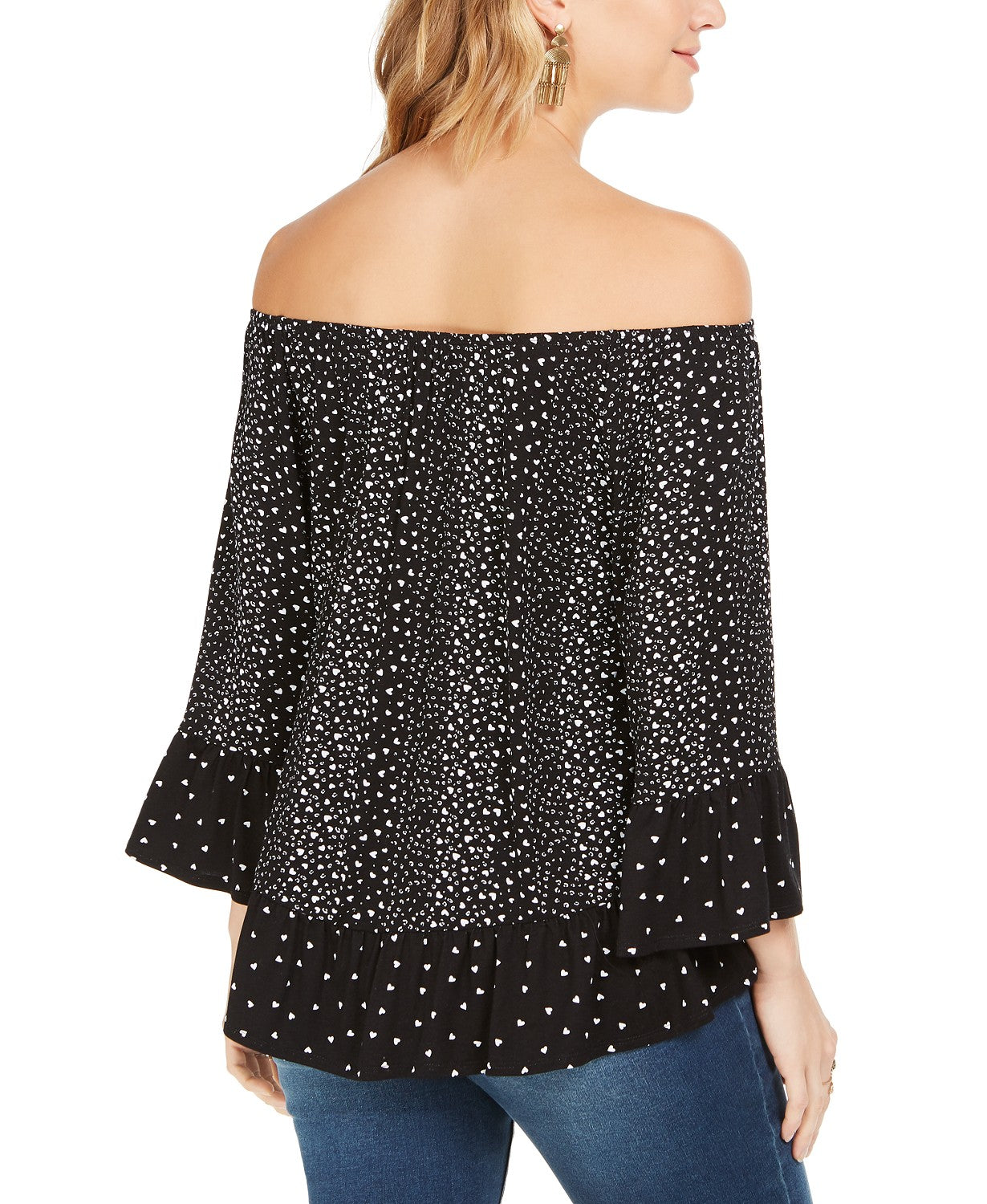 Style & Co Women's Printed Off-The-Shoulder Top Black Size Extra Small