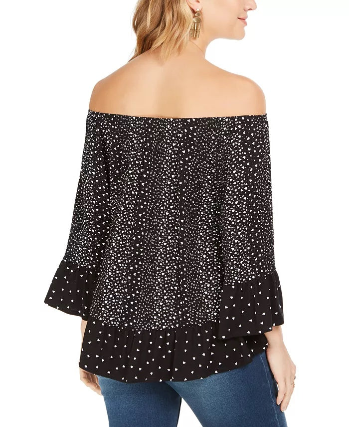 Style & Co Women's Printed Off-The-Shoulder Top Black Size X-Large