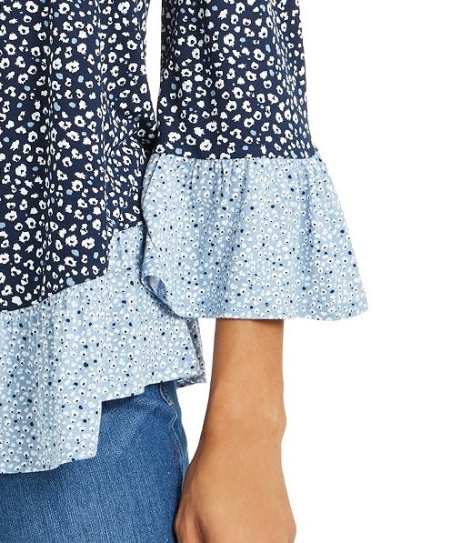 Style & Co Women's Printed On/Off-The-Shoulder Top Blue Size Medium