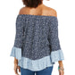 Style & Co Women's Printed On/Off-The-Shoulder Top Blue Size Large