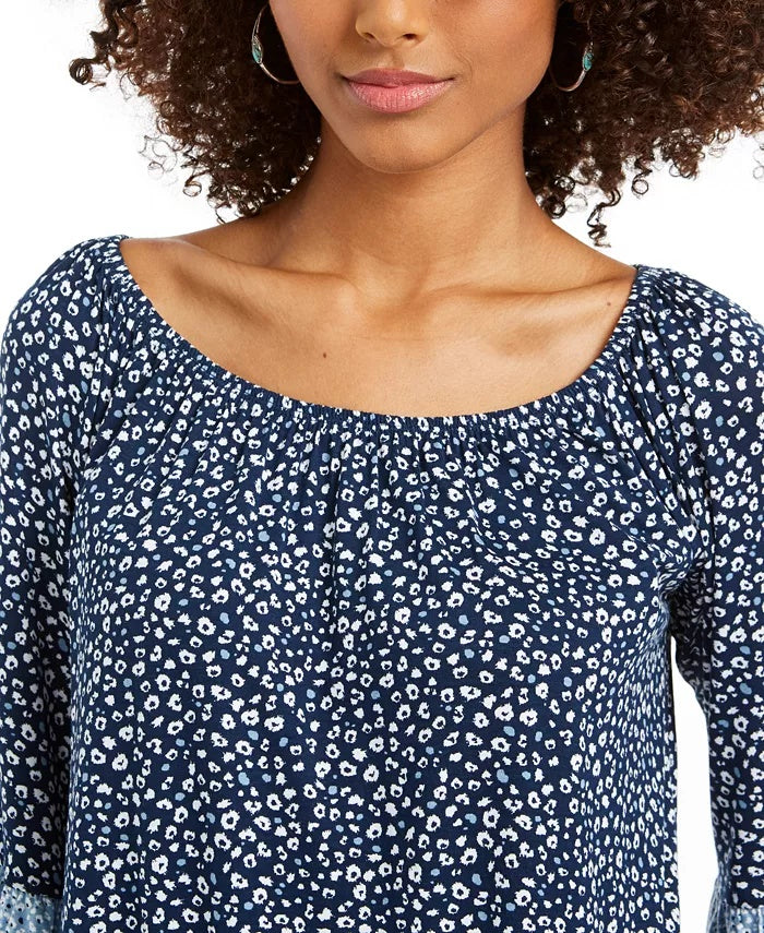 Style & Co Women's Printed On/Off-The-Shoulder Top Blue Size Large