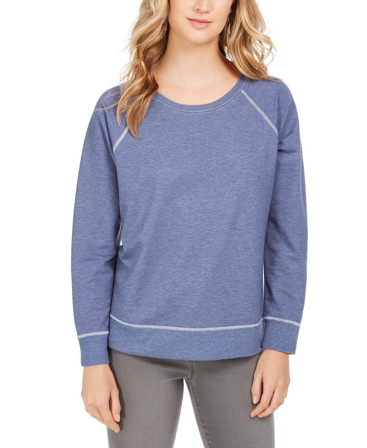 Style & Co Women's Contrast-Stitched Sweatshirt Blue Size Extra Large