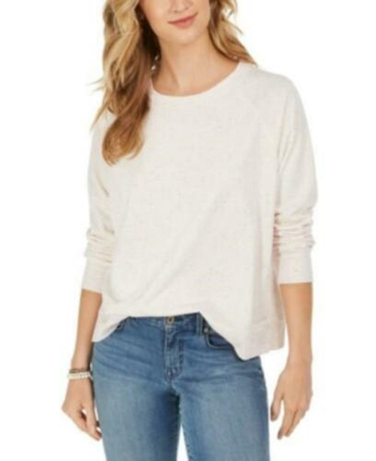 Style & Co Women's Speckled Sweatshirt White Size Medium