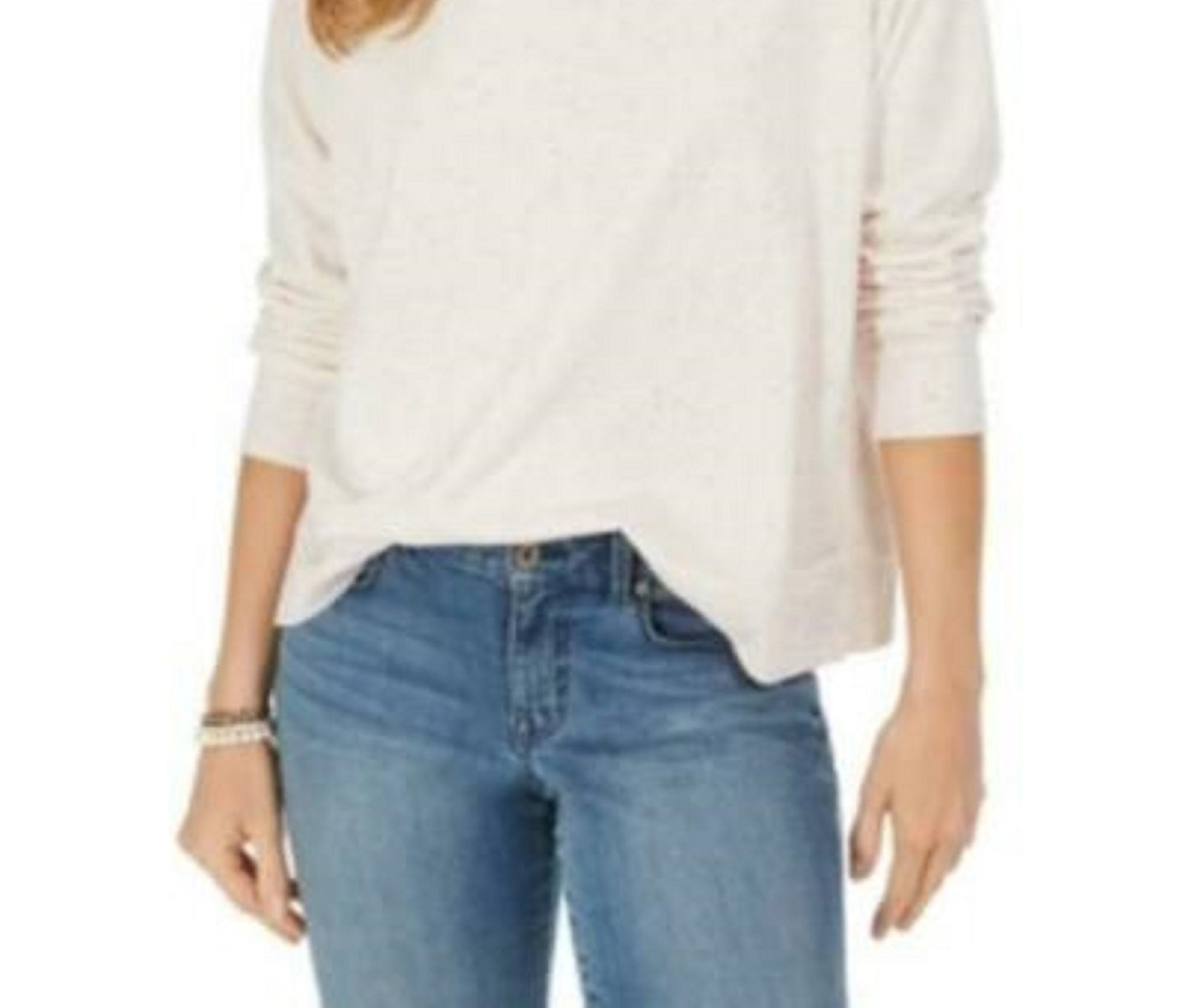 Style & Co Women's Speckled Sweatshirt White Size Medium