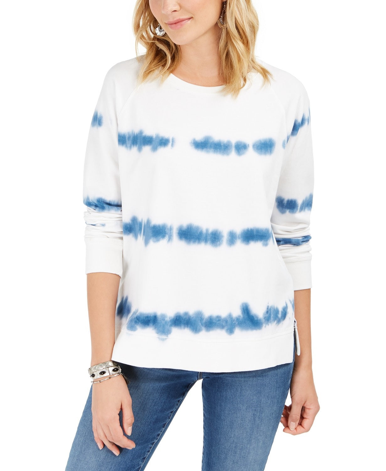 Style & Co Women's Tie-Dyed Sweatshirt Blue White Dye Size Medium