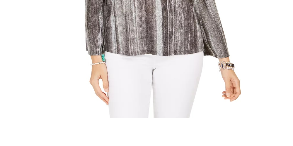 Style & Co Women's Striped Bell-Sleeve Top Black Size Medium