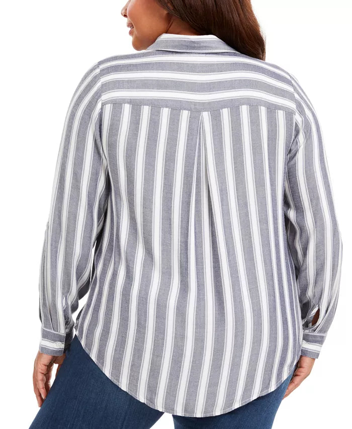 Style & Co Women's Plus Size Striped Button-Up Shirt Blue Size 3 Extra Large