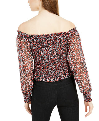 Bar III Women's Smocked Off-The-Shoulder Blouse Black Size Large