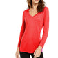 INC International Concepts Women's Embellished Shine V-Neck Top Dark Red Size Medium
