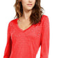 INC International Concepts Women's Embellished Shine V-Neck Top Dark Red Size Medium