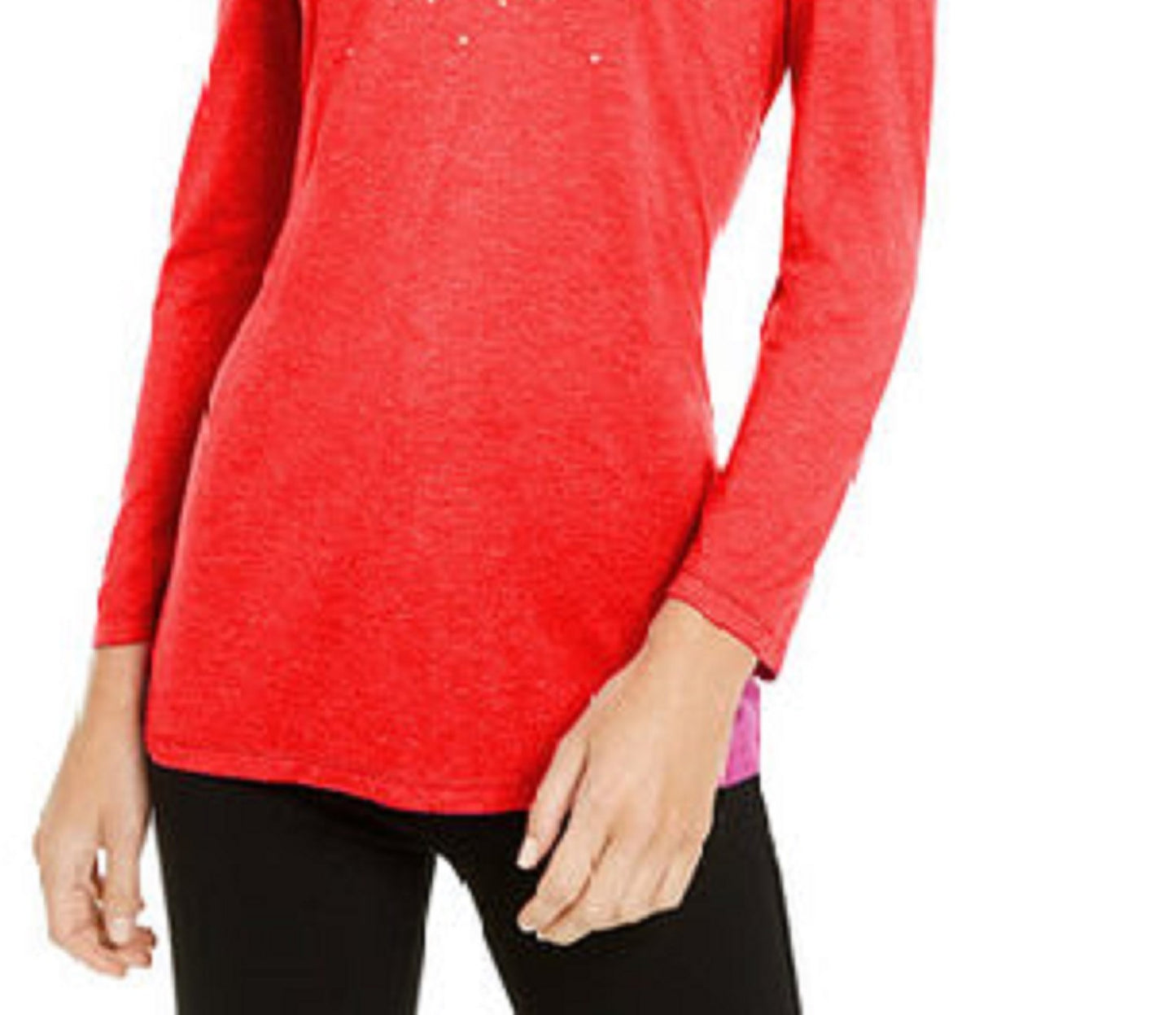 INC International Concepts Women's Embellished Shine V-Neck Top Dark Red Size Medium