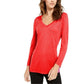 INC International Concepts Women's Embellished Shine V-Neck Top Red Size Small