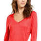 INC International Concepts Women's Embellished Shine V-Neck Top Red Size Small