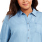 Style & Co Women's Plus Size Chambray Button-Up Shirt Blue Size 0X