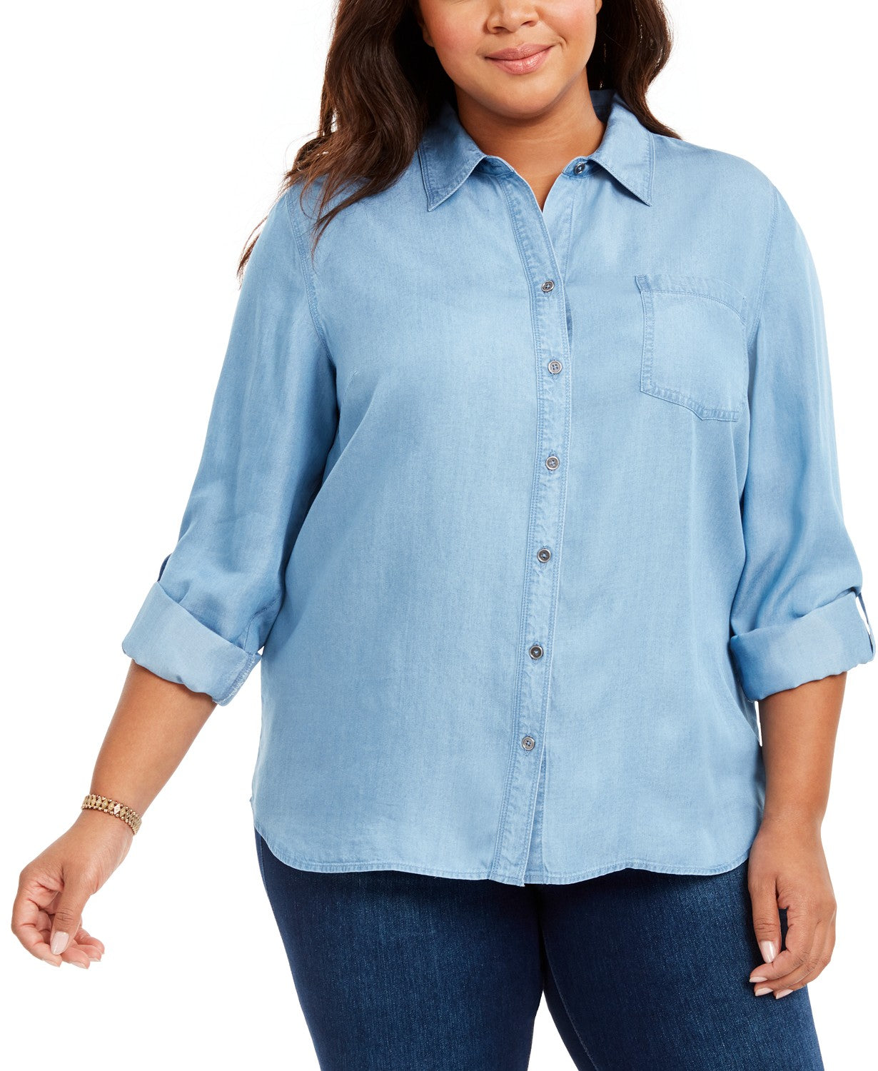 Style & Co Women's Plus Size Chambray Button-Up Shirt Blue Size 0X
