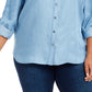Style & Co Women's Plus Size Chambray Button-Up Shirt Blue Size 0X