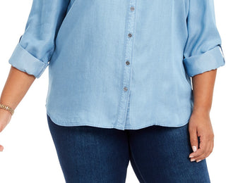 Style & Co Women's Plus Size Chambray Button-Up Shirt Blue Size Extra Large
