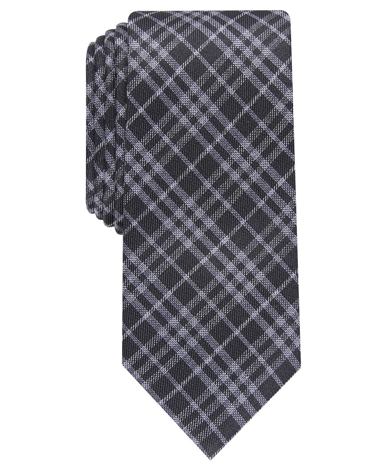 Bar III Men's Cooper Skinny Plaid Tie Black - Size Regular