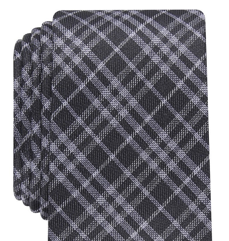 Bar III Men's Cooper Skinny Plaid Tie Black - Size Regular