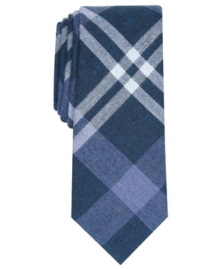 Bar III Men's Shilling Skinny Plaid Tie Blue Size Regular