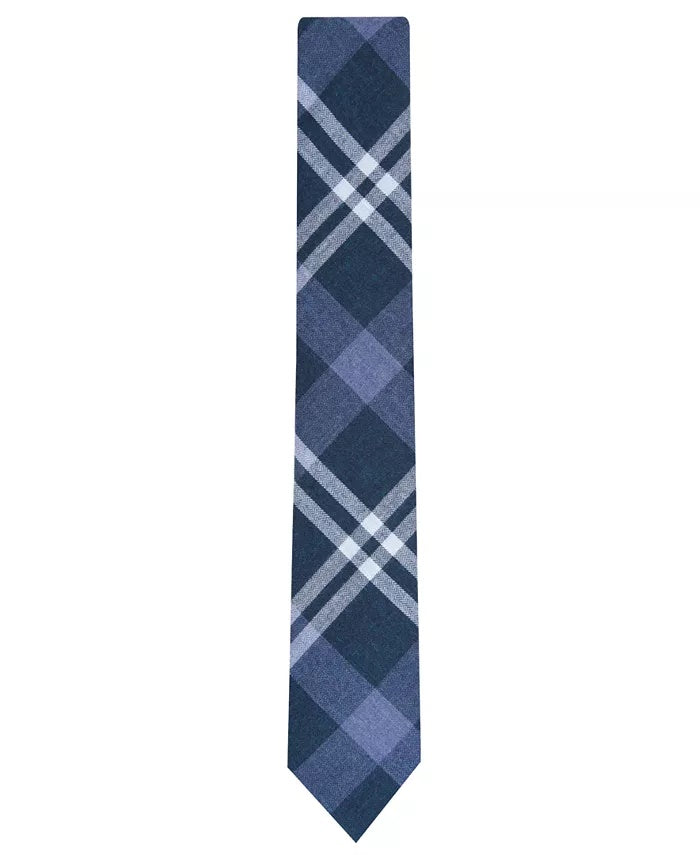 Bar III Men's Shilling Skinny Plaid Tie Navy Size Regular