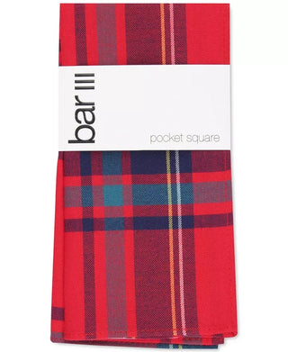 Bar III Men's Abby Plaid Pocket Square Red Size Regular
