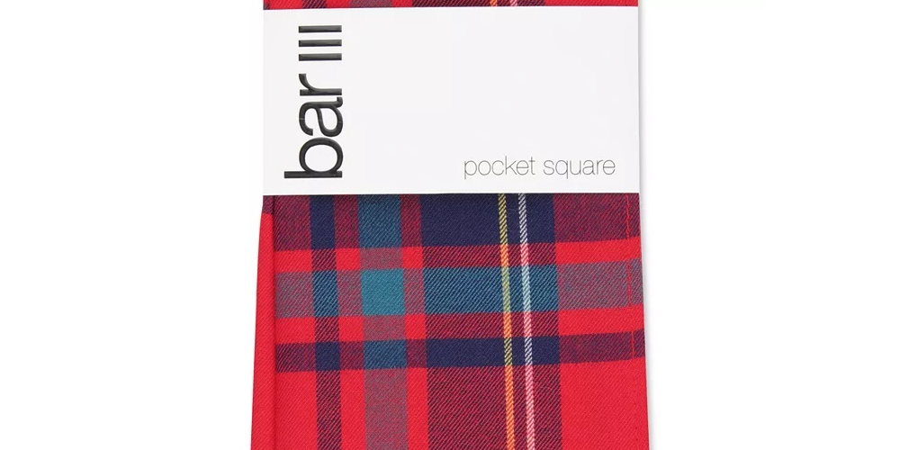 Bar III Men's Abby Plaid Pocket Square Red Size Regular