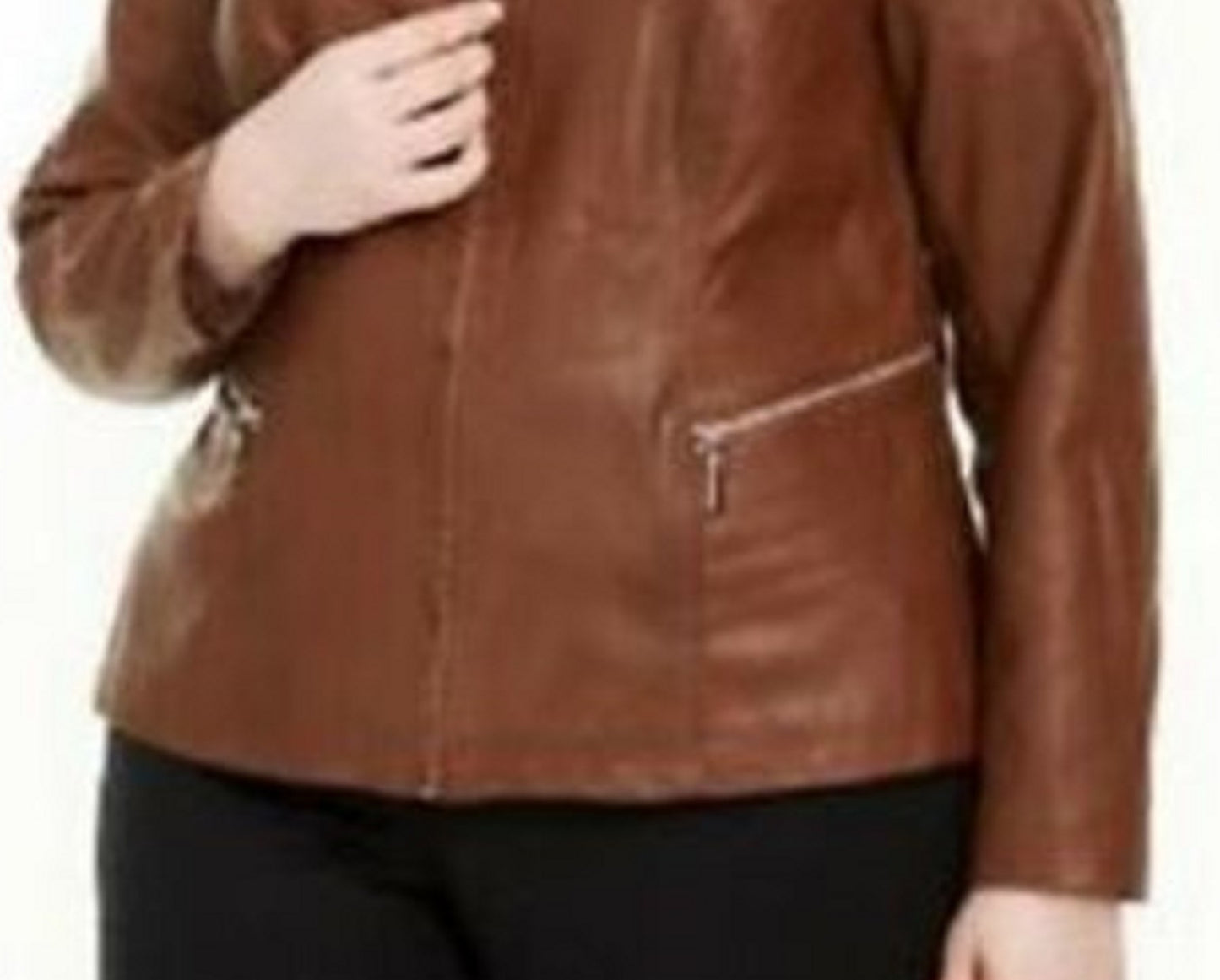 Alfani Women's Plus  Size Faux Leather Zipper Jacket Med Brown Size 2X