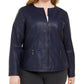 Alfani Women's Plus Size Faux Leather Zipper Jacket  Blue