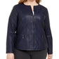 Alfani Women's Plus Size Faux Leather Zipper Jacket Blue Size X-Large