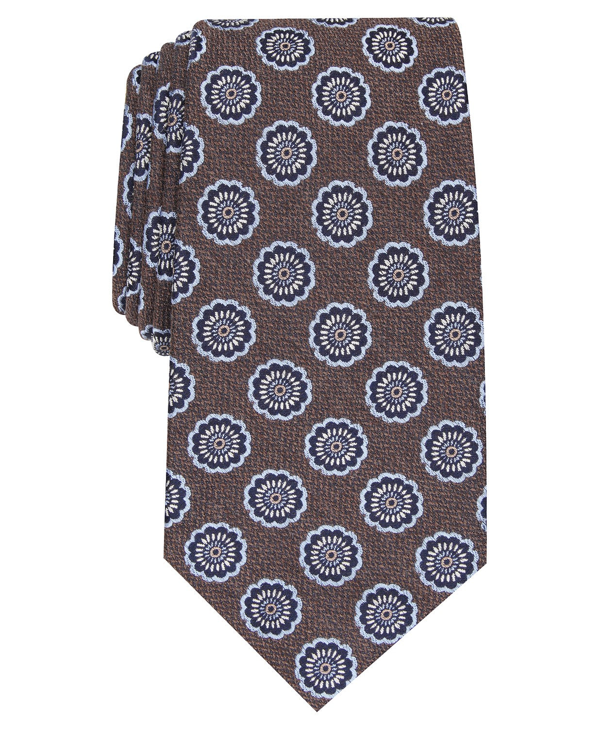 Tasso Elba Men's Classic Medallion Silk Tie Brown Size Regular