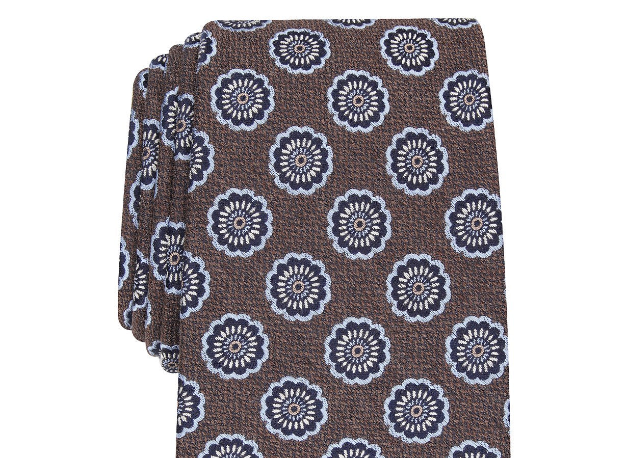 Tasso Elba Men's Classic Medallion Silk Tie Brown Size Regular