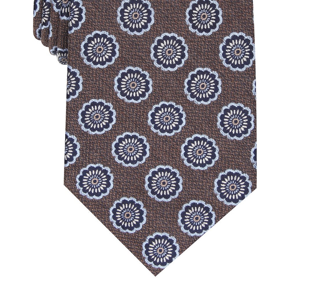 Tasso Elba Men's Classic Medallion Silk Tie Brown Size Regular