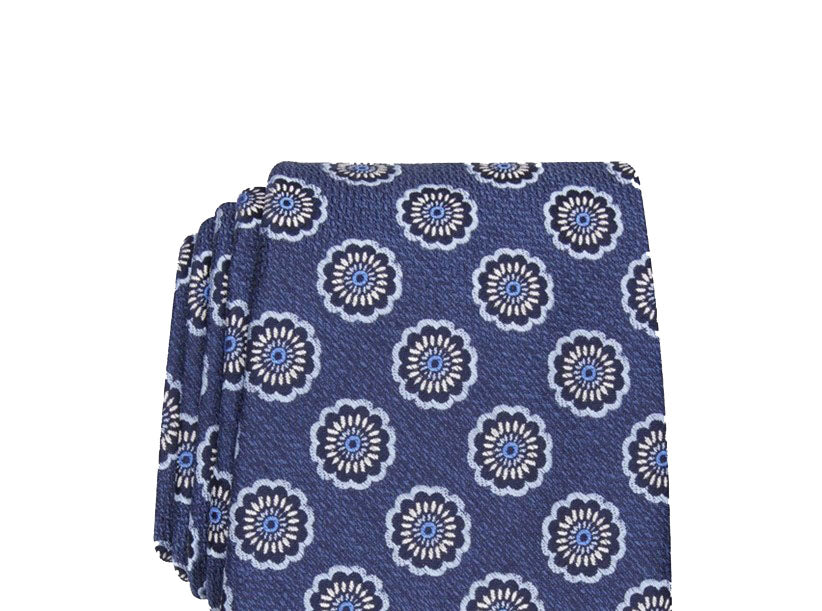 Tasso Elba Men's Classic Medallion Silk Tie Navy Size Regular