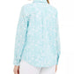 Charter Club Women's Floral-Print Linen-Blend Shirt Blue Size Extra Large