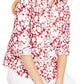 Charter Club Women's Printed Roll-Sleeve Linen-Blend Top Red Size Extra Large