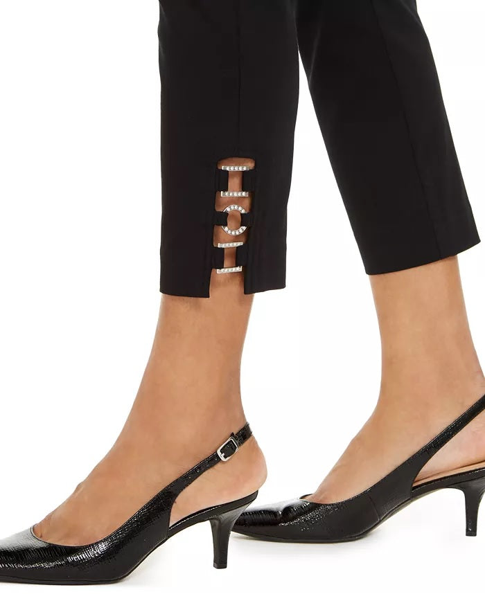 JM Collection Women's Tummy Control Hardware-Trim Ankle Pants Black Size Small