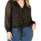 INC International Concepts Women's Plus Size Polka Dot Tie Front Top Black Size 0X