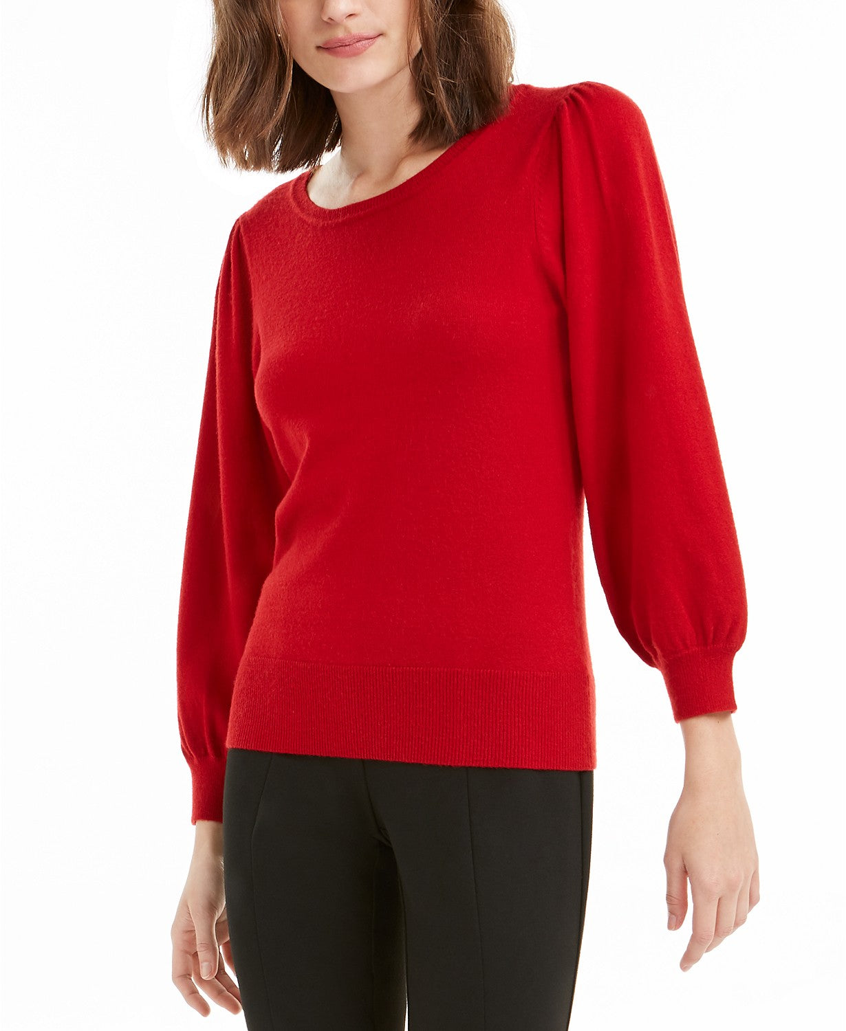 Maison Jules Women's Puff-Sleeve Sweater Bright Red Size Small