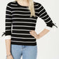 Maison Jules Women's Striped Puff-Sleeve Sweater Black Size XX-Large