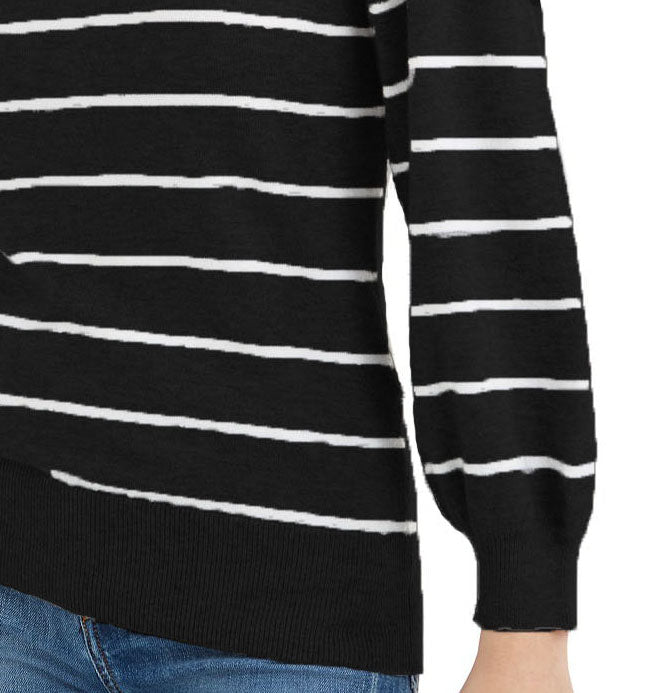 Maison Jules Women's Striped Puff-Sleeve Sweater  Black Size Large