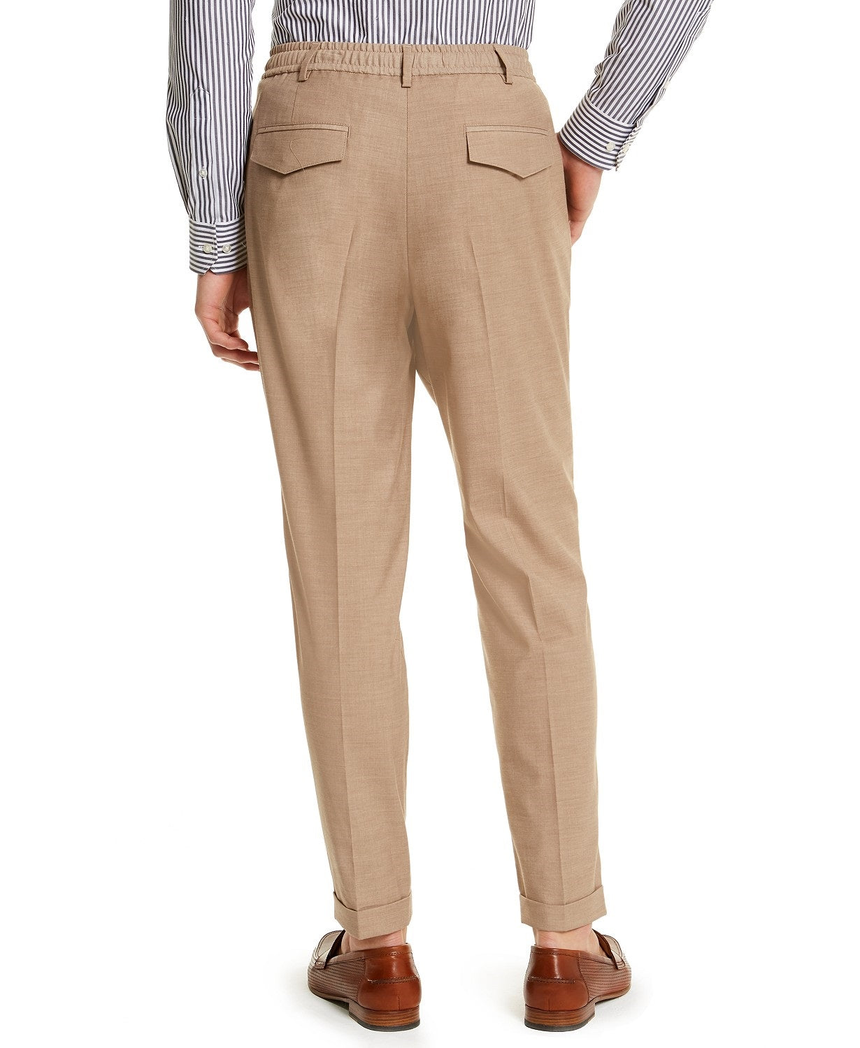 Tasso Elba Men's Classic-Fit Stretch Tropical Weight Dress Pants Beige Size Medium