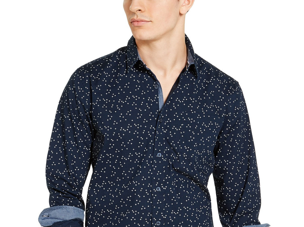 Sun + Stone Men's Crossroads Print Shirt, Navy Size Extra Large