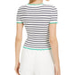 Maison Jules Women's Striped Wavy Trim Sweater White Size Small