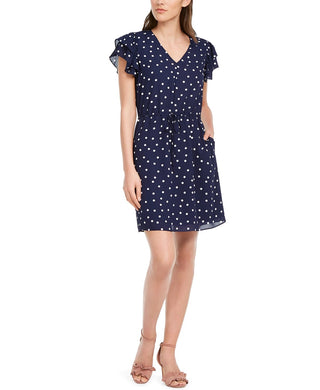 Maison Jules Women's Printed Flutter-Sleeve Dress Navy Size Medium