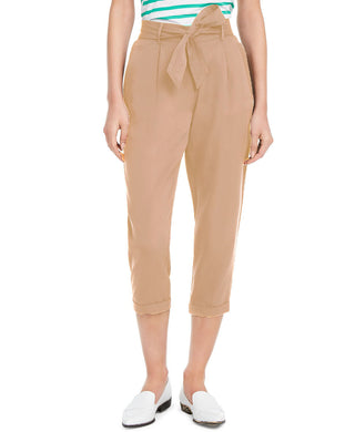 Maison Women's Jules Cropped Paperbag Pants Beige Size Medium